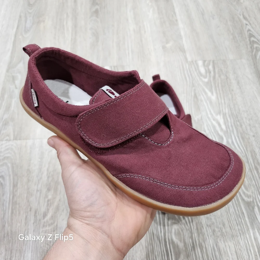 Women’s Casual Velcro Canvas Slip-On Shoe - Burgundy - Picture 1 of 10